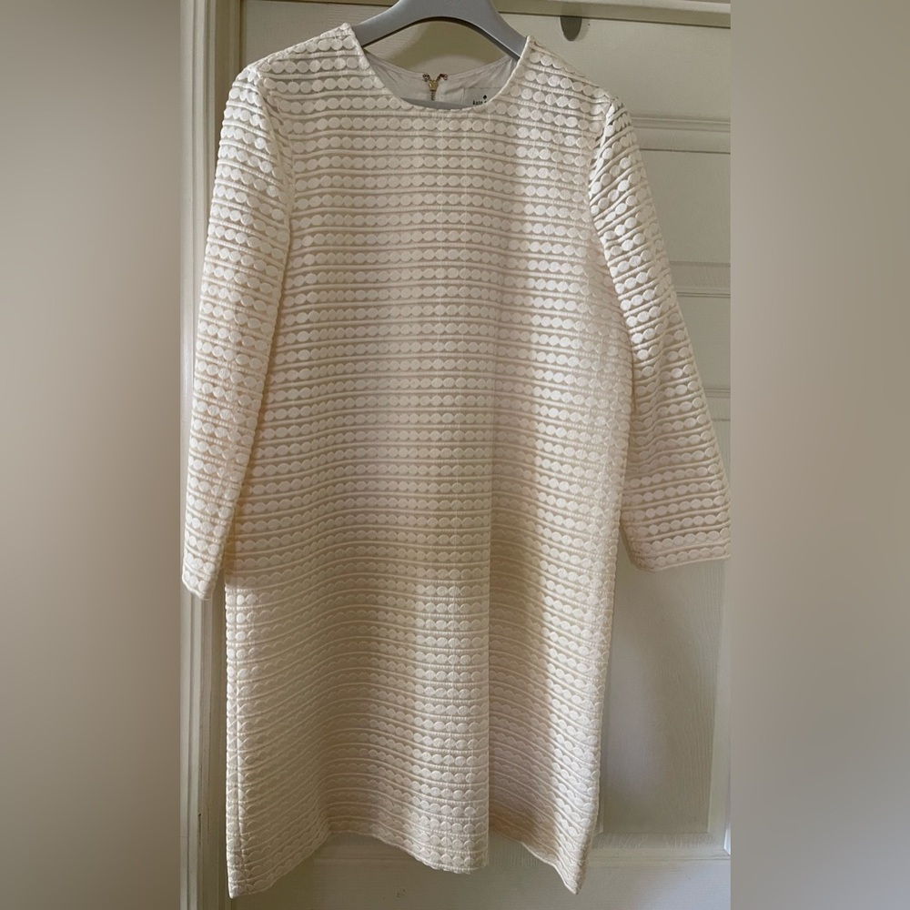 Kate Spade Dress Ivory Embroidered Ashby Winter Shift Dress Mod Circles